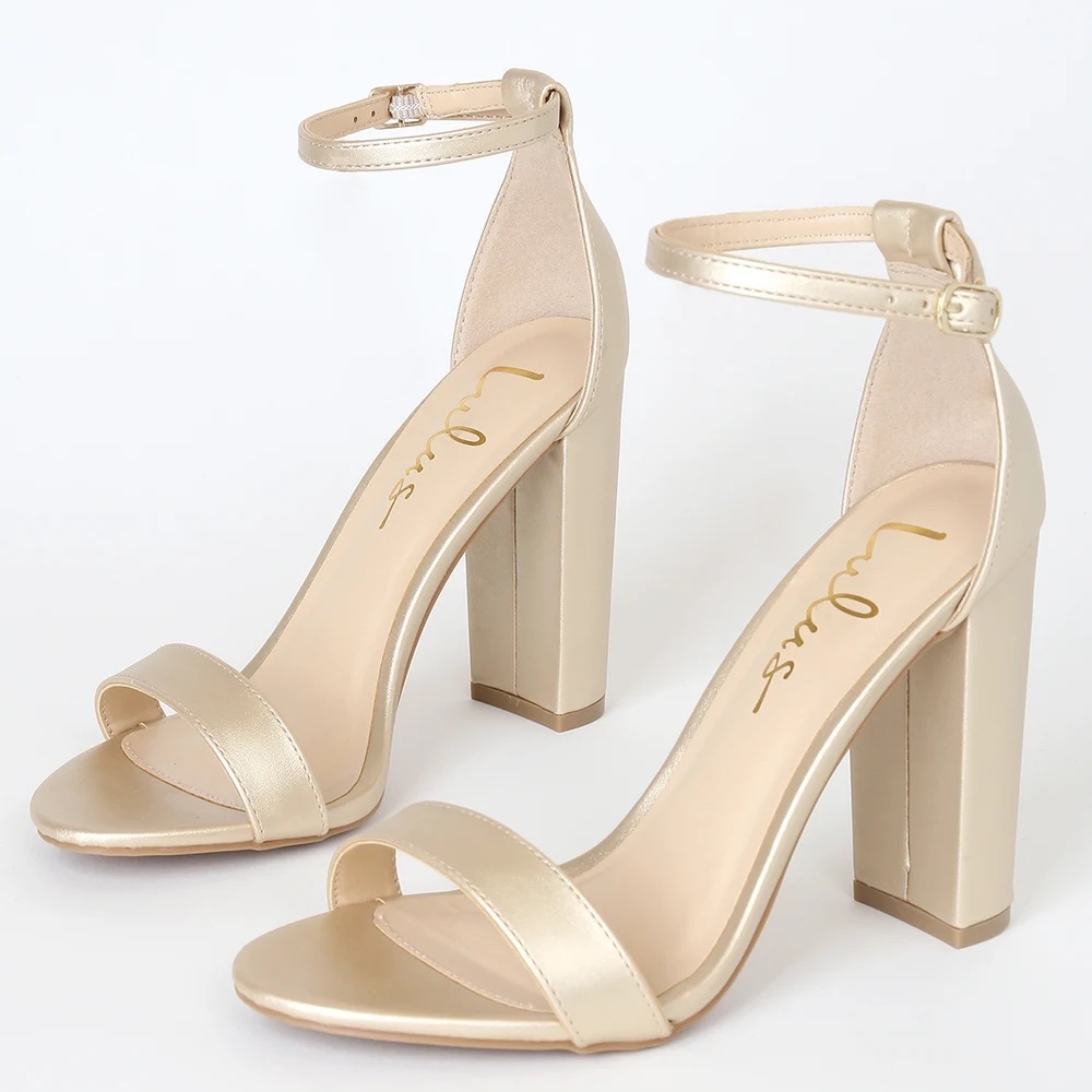 Lulu's Gold Ankle Strap Heels